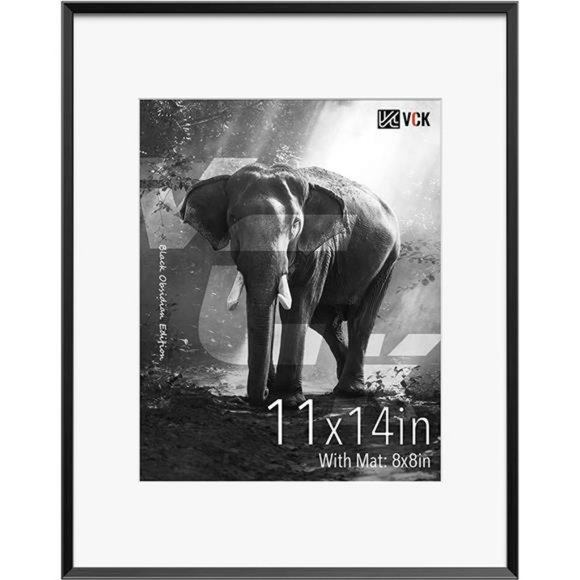 Aluminum Picture Frame Black Displays 8x10 Picture with Mat or 11x14 without Mat - Picture 1 of 7